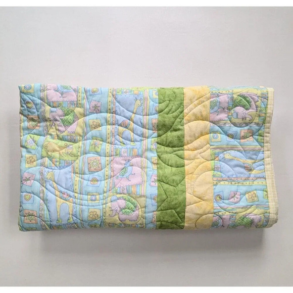 Animal Baby Quilt Handmade Gender Neutral 38" X 44" Blue Pink Yellow Green - Picture 6 of 8